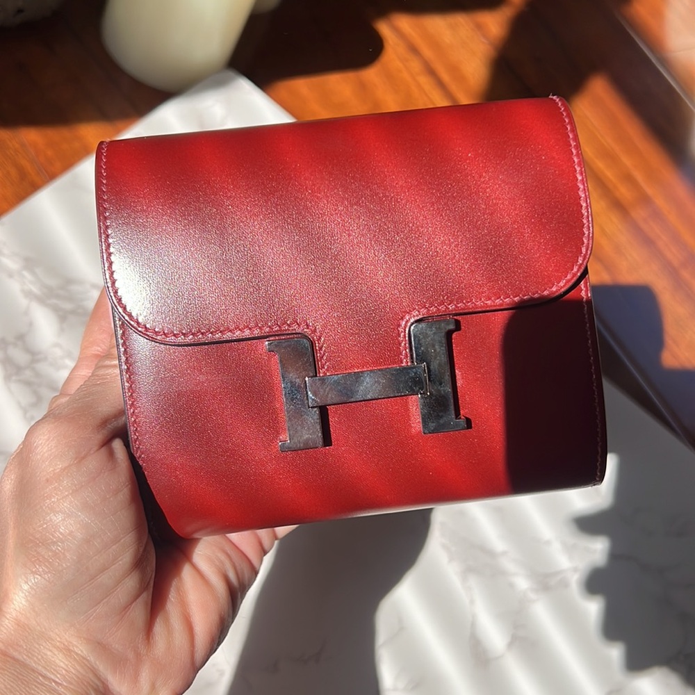 Hermes Rouge Box Leather Constance Compact Wallet WPH